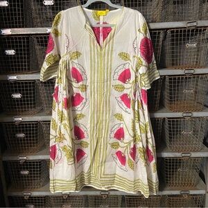 New! Roller Rabbit vidya dress padma rose Pink Green Floral Dress 2309